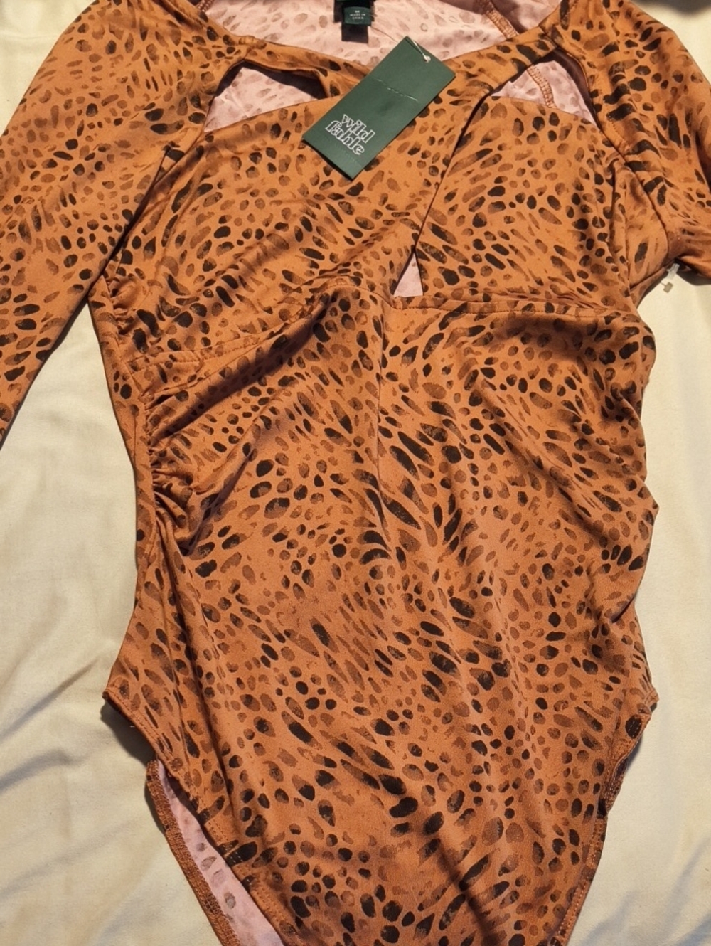 wild fable Rust Brown Animal Print Long-Sleeve Bodysuit